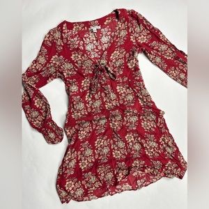 American Eagle Floral Red Long Sleeve Dress